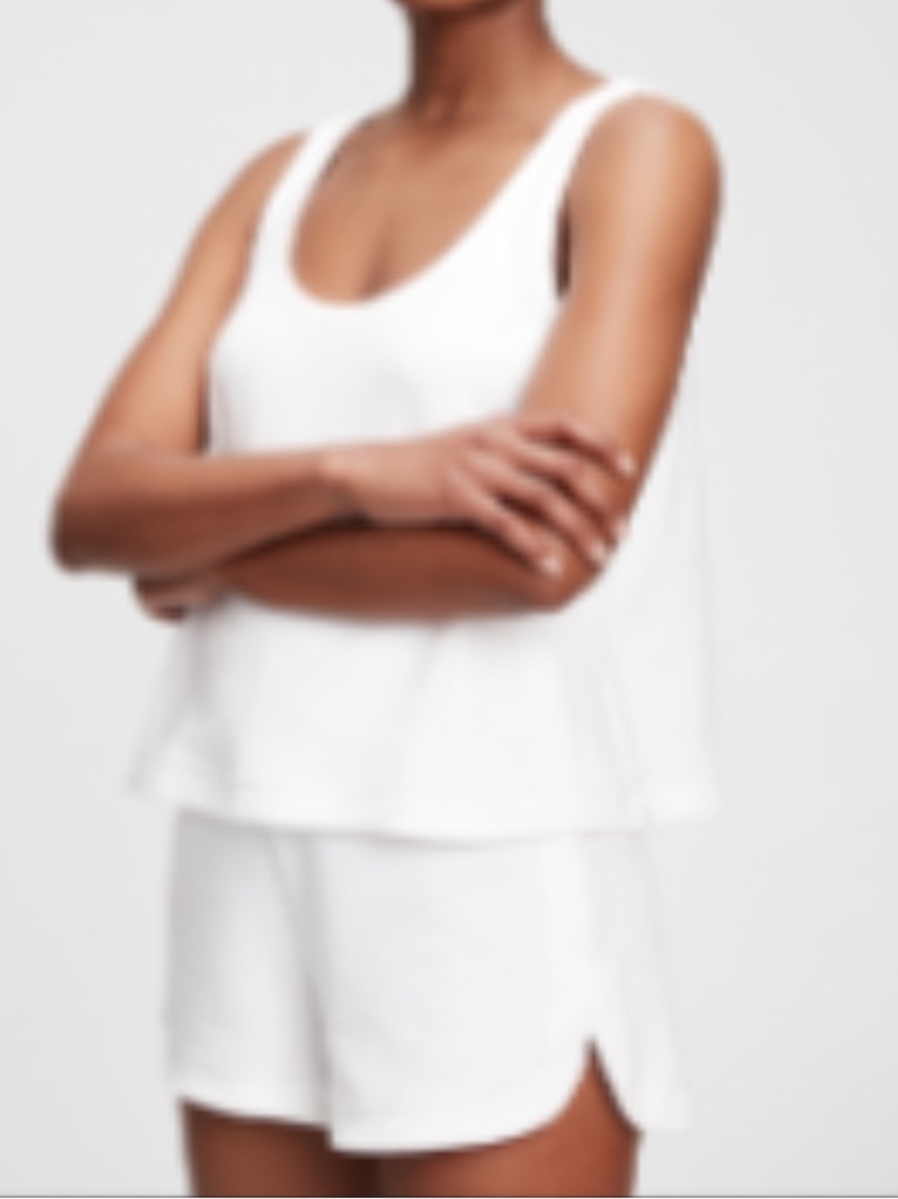 Gap Towel Terry Crewneck, High Rise Shorts and Scoop Neck Tank Top Set - Picture 2 of 7